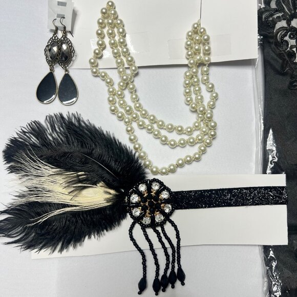 1920s Flapper Black Feathers Accessories Gatsby Costume Accessories Set #2524 - Picture 2 of 5